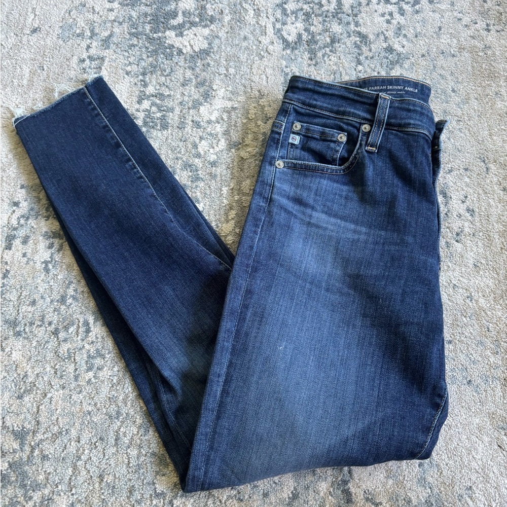 AG ‘The Farrah’ Dark Blue High-Rise Skinny Ankle Jeans